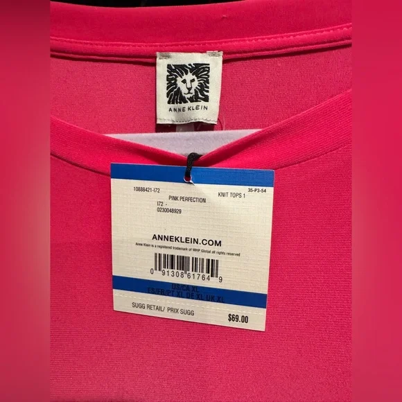 Anne Klein Pink Blouse Pleated Ruffle Short Sleeve Classic Top Size XL NEW NWT - Picture 2 of 6